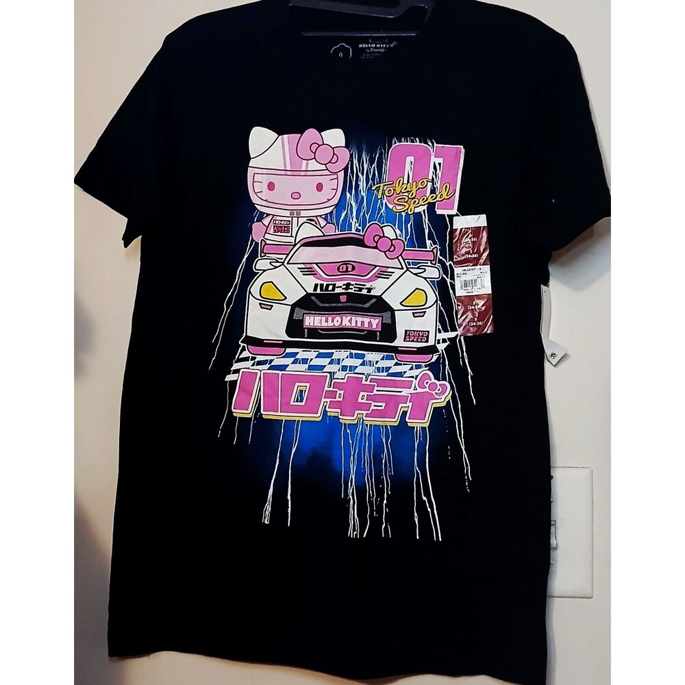 Hello Kitty Tokyo Speed JDM Racing Car Men's Small Graphic Black T Shirt NWT